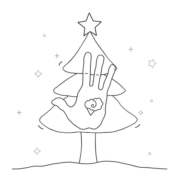 Kolorowanka: Choinka z odcisków dłoni