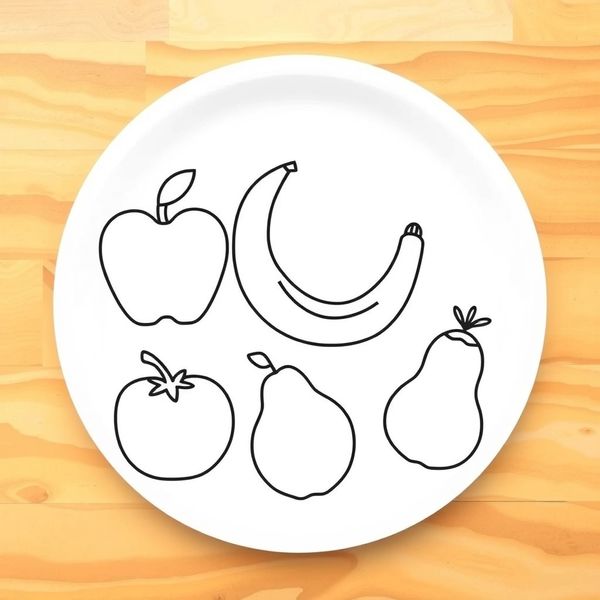 Szablony do druku: talerzyk i kształty owoców/warzyw