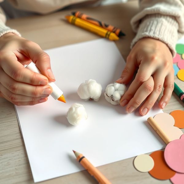 Detal: przyklejanie waty (ręce opiekuna) - Materiały - Boże Narodzenie