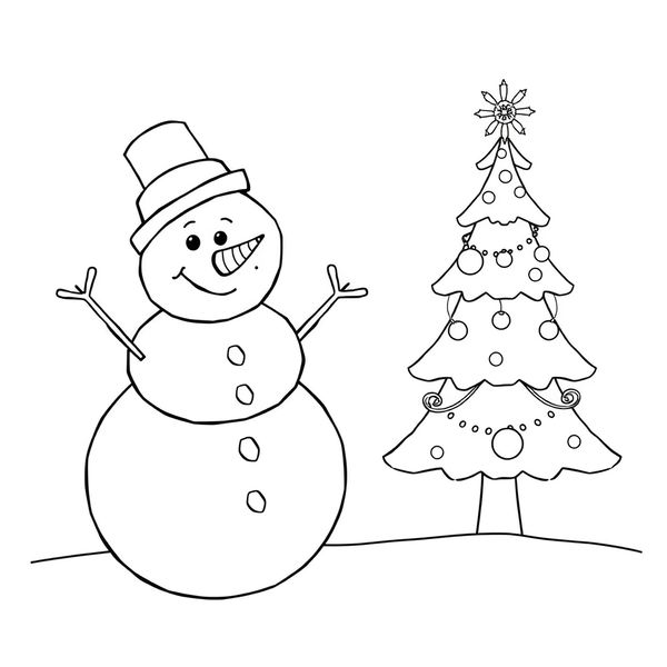 Kolorowanka: bałwanek i choinka (strona A4)