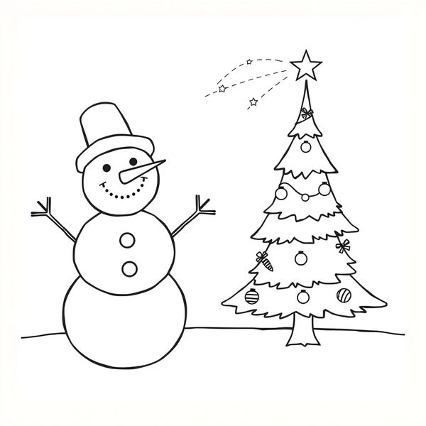 Kolorowanka: bałwanek i choinka (strona A4)