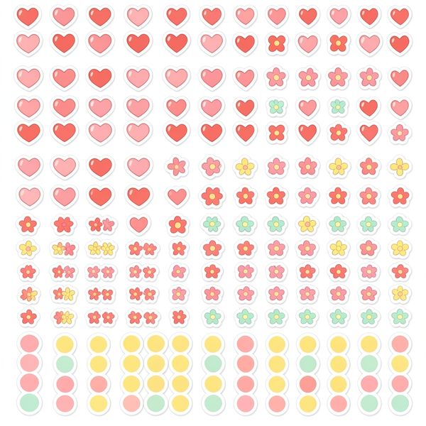 Arkusz naklejek: mini serduszka i kwiatki - Szablony - Dzień Kobiet