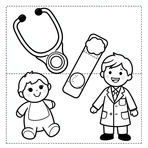 Kolorowanka — Mały doktor i przyrządy - Kolorowanki - Dzień Służby Zdrowia