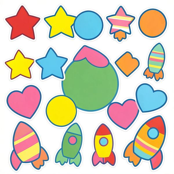 Arkusz naklejek: gwiazdy, kółka, paski - Szablony - Dzień Lotnictwa i Kosmonautyki