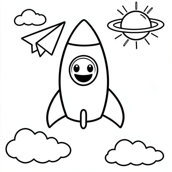 Kolorowanka: Rakieta i Samolot - Kolorowanki - Dzień Lotnictwa i Kosmonautyki