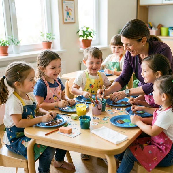 Fotografia: dzieci tworzące planety przy stolikach - Materiały - Dzień Ziemi