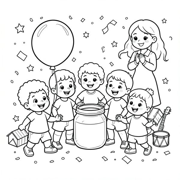 Kolorowanka: Dzieci świętujące radość - Kolorowanki - Dzień Szczęścia