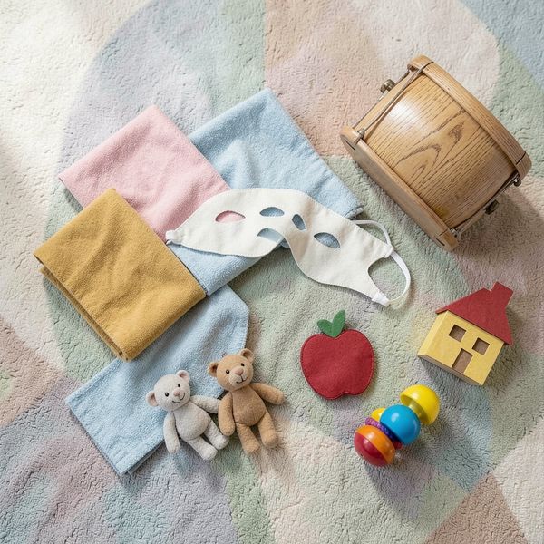 Zdjęcie rekwizytów na dywanie (flat lay) - Materiały - Dzień Teatru