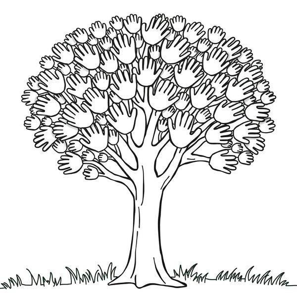 Kolorowanka: drzewko z odciskami dłoni