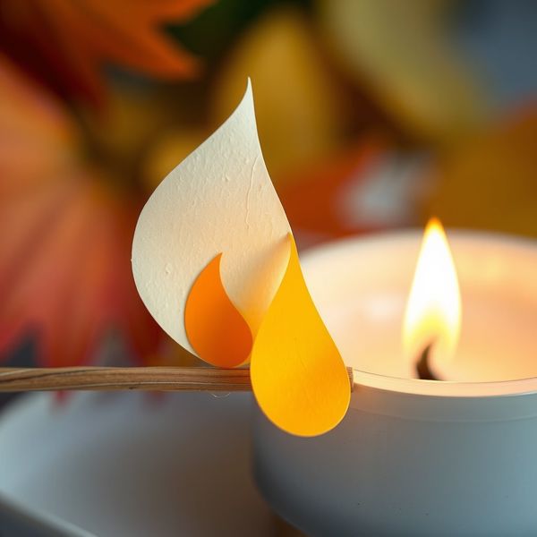 Detal: papierowy płomyk na patyczku z LED