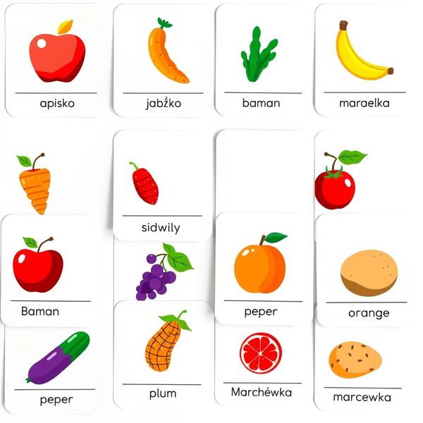 Karty z obrazkami owoców i warzyw (flashcards)