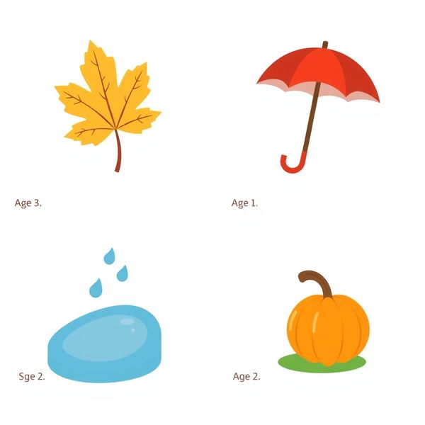 Karty obrazkowe - motywy jesienne (liść, parasol, kałuża, dynia)