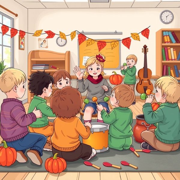 Scena: Orkiestra jesienna - dzieci grają na instrumentach