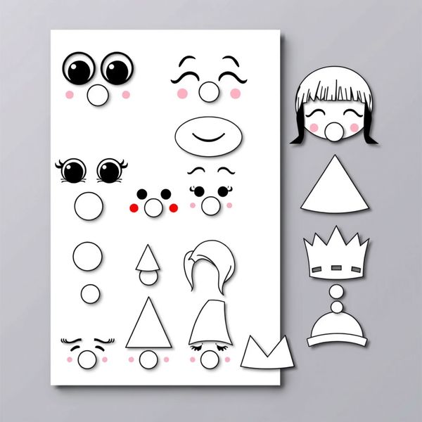 Szablony elementów - oczy, nosy, usta, włosy, kapelusze