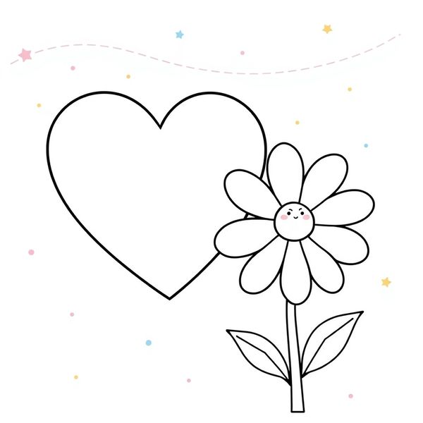 Kolorowanka: serce i kwiatek