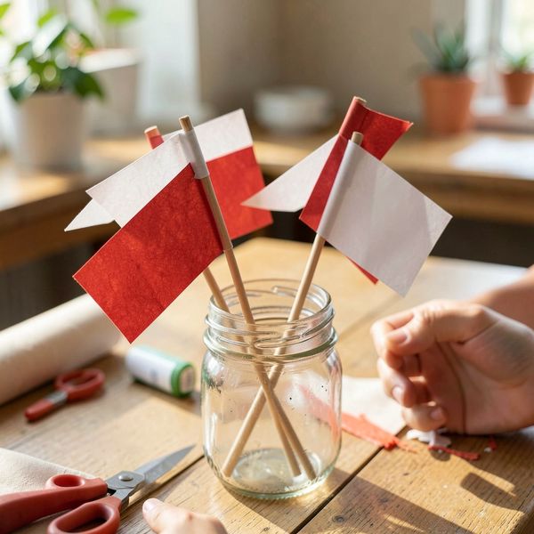 Aranżacja małych papierowych chorągiewek - Materiały - Święto Konstytucji