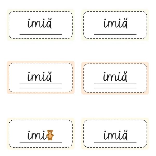 Karteczki z imionami dla pluszaków — szablon A4