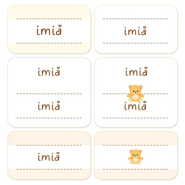 Karteczki z imionami dla pluszaków — szablon A4