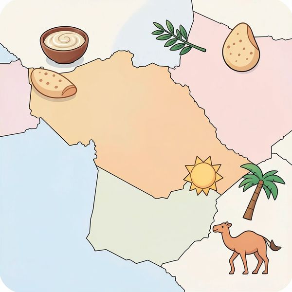 Mapa: skąd pochodzi hummus (Bliski Wschód) - Szablony - Międzynarodowy Dzień Hummusu
