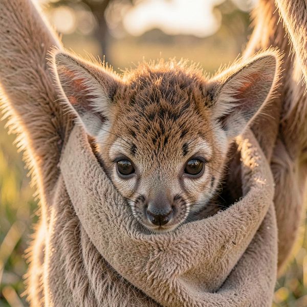 Joey w torbie — zbliżenie - Materiały - Światowy Dzień Kangurowania
