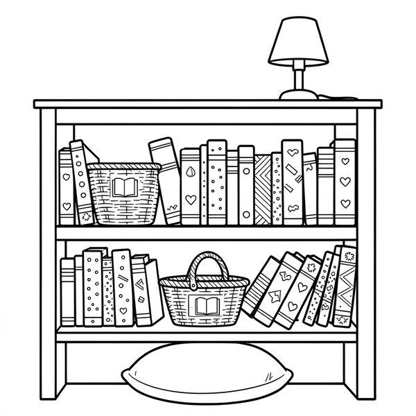 Kolorowanka: Regał z książkami (kontury) - Kolorowanki - Biblioteka