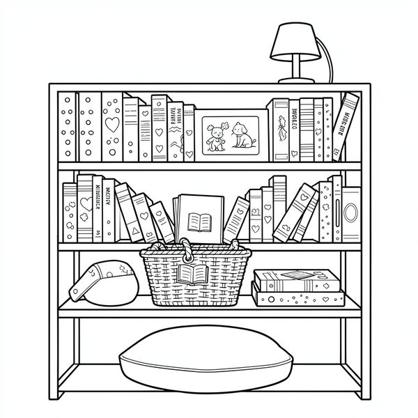 Kolorowanka: Regał z książkami (kontury) - Kolorowanki - Biblioteka
