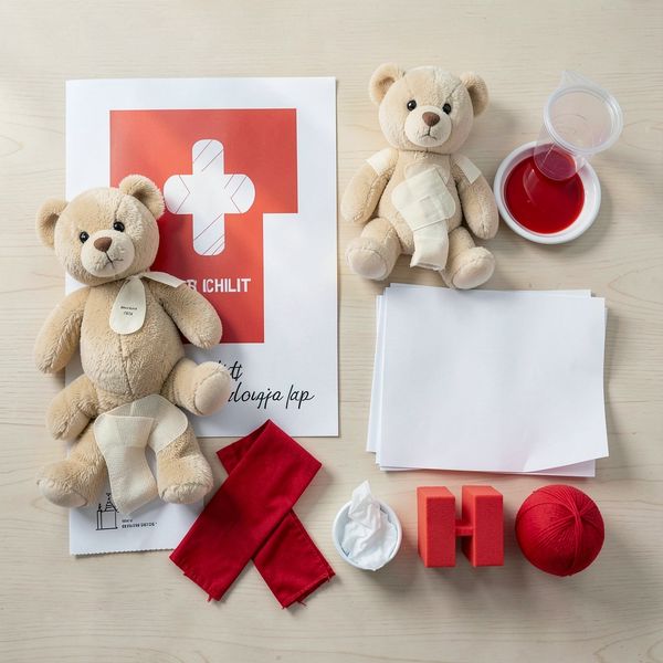 Flatlay: Zestaw materiałów do zajęć - Szablony - Światowy Dzień Czerwonego Krzyża
