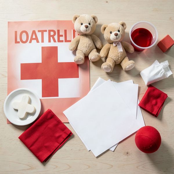 Flatlay: Zestaw materiałów do zajęć - Szablony - Światowy Dzień Czerwonego Krzyża