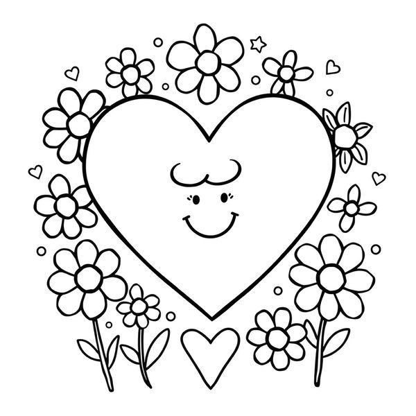 Kolorowanka — serduszko z prostymi motywami
