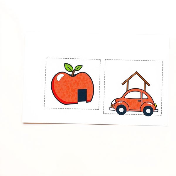 Rekwizyty kartonowe — jabłko, dom, samochód (arkusz do druku)
