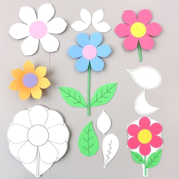 Szablony papierowych kwiatów i liści