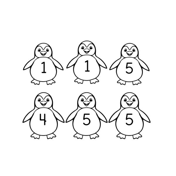Szablony pingwinów do wycięcia i kolorowania (1–5)