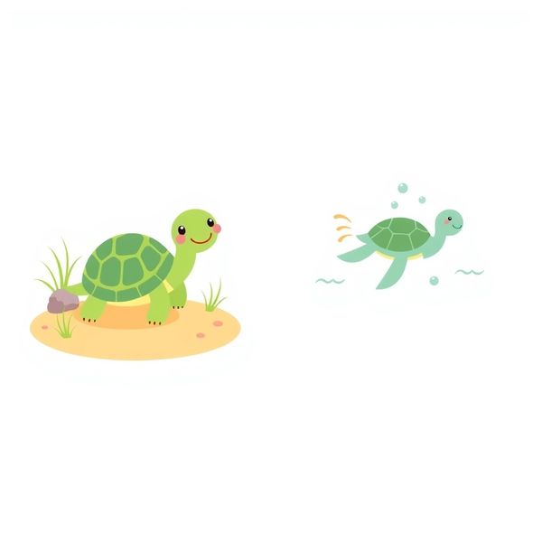 Obrazek: żółw na lądzie i w wodzie (porównanie)