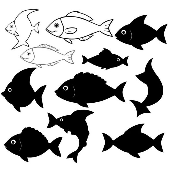 Szablony wycinanek: zestaw rybek w różnych kształtach