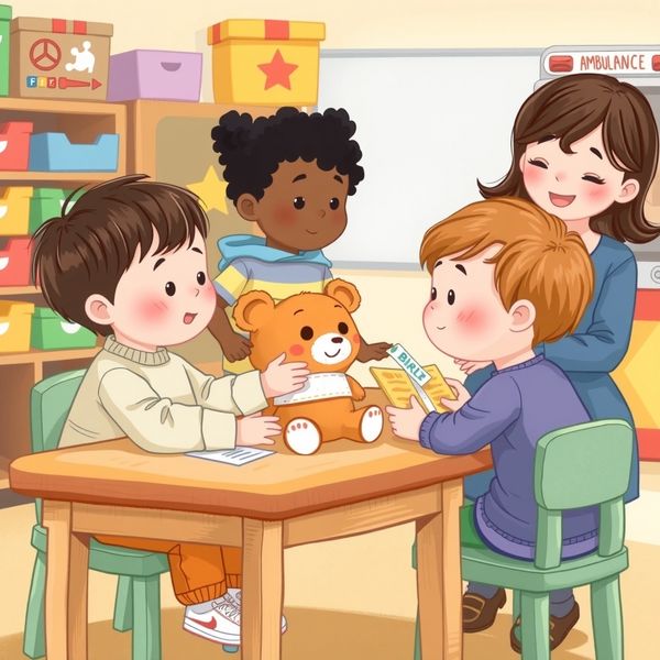 Scena role-play: Dzieci opatrują pluszaka