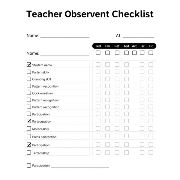 Lista obserwacji nauczyciela (A4, prosty formularz)