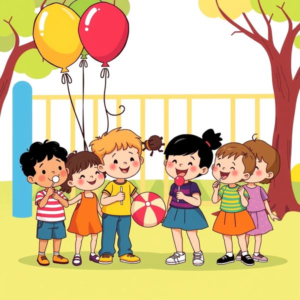 Ilustracja do opowiadania — dzieci bawią się na placu zabaw