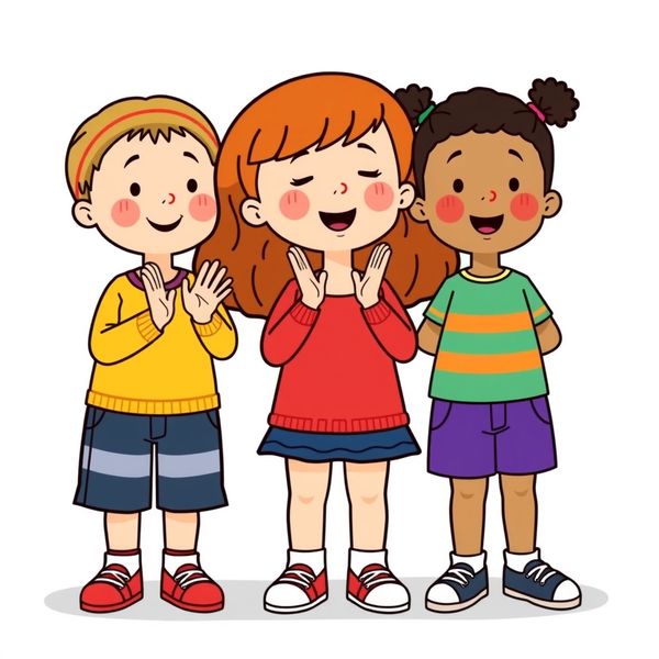 Ilustracja piosenki z gestami — dzieci klaszczą i machają