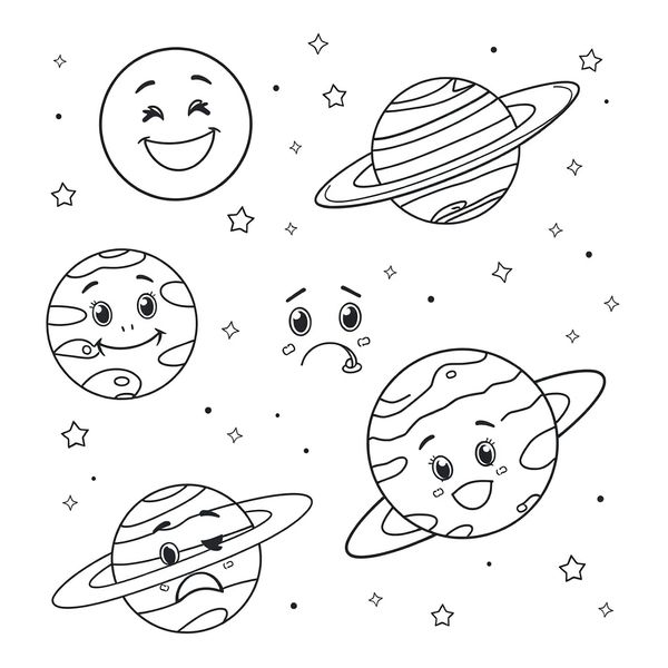 Kolorowanki: Planety-Emotki (kontury)