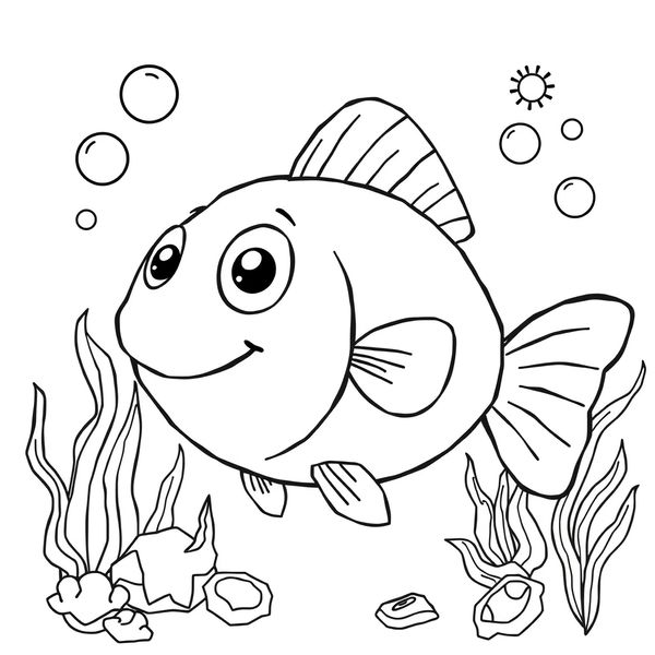 Kolorowanka: pluszowa rybka i morskie rośliny