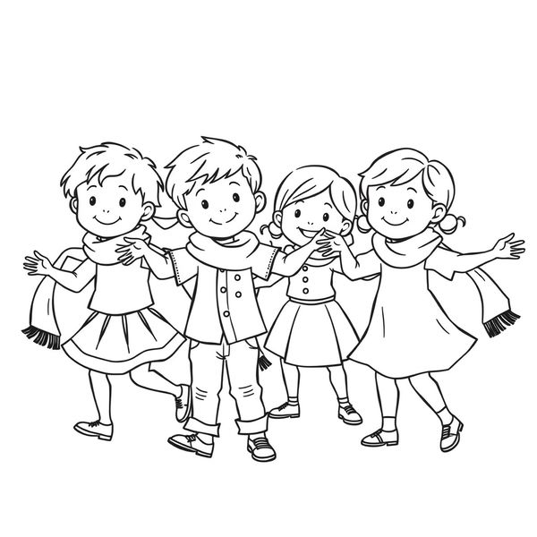 Kolorowanka — dzieci tańczą