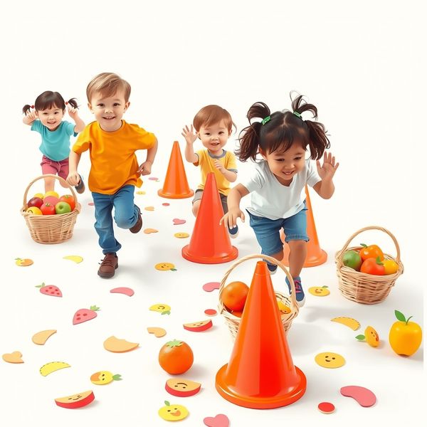 Plakat: Zbierz owoce — tor przeszkód