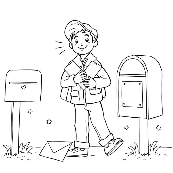 Kolorowanka: listonosz i skrzynka