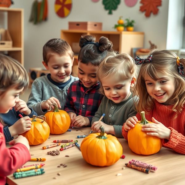 Zdjęcie — Dzieci ozdabiają papierowe dynie