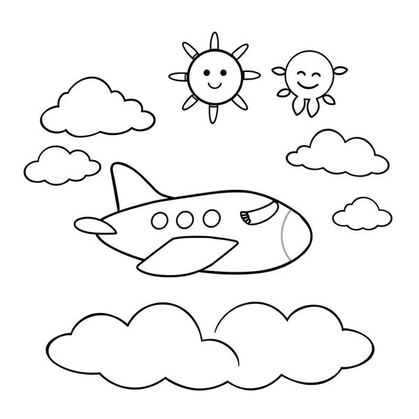 Kolorowanka: Mały samolot i chmury