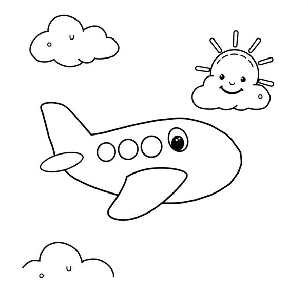 Kolorowanka: Mały samolot i chmury