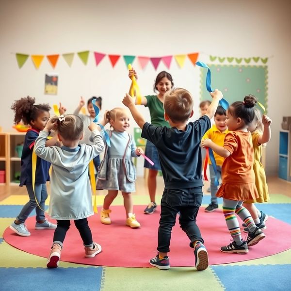 Zabawa rytmiczna — Tańczące wstążki (akcja)