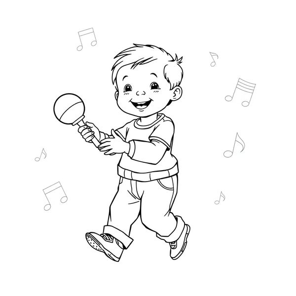 Kolorowanka: Maluch tańczy z grzechotką