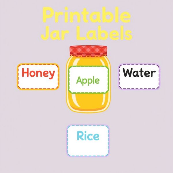 Etykiety do pojemniczków: Miód, Woda, Jabłko, Ryż