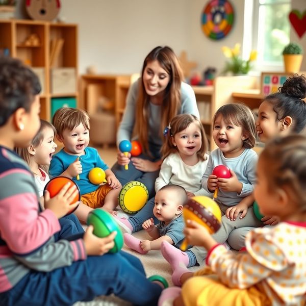 Scena: dzieci w kole śpiewające i grające